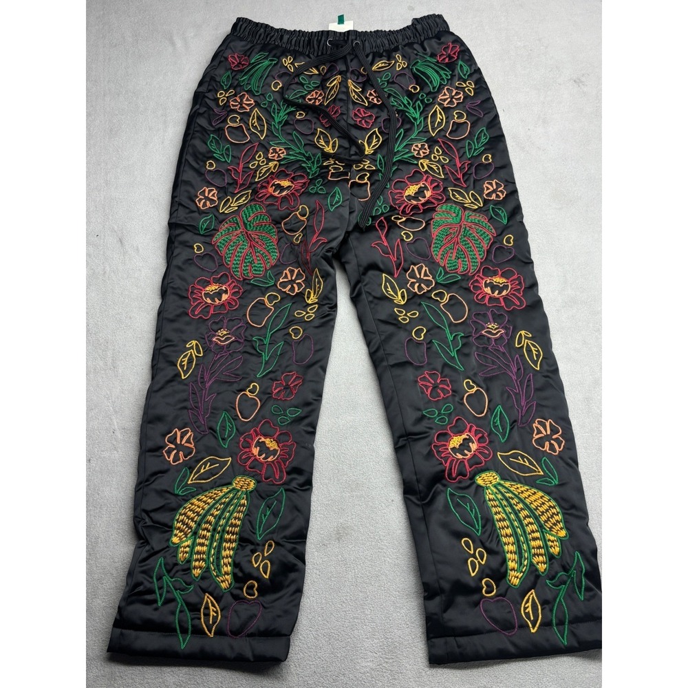 Farm Rio Black Embroidered Tropical Floral Banana Jogger Pants Medium SN 293269